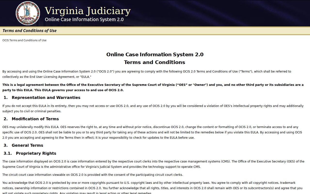 Roanoke City Circuit criminal court case OCIS landing page