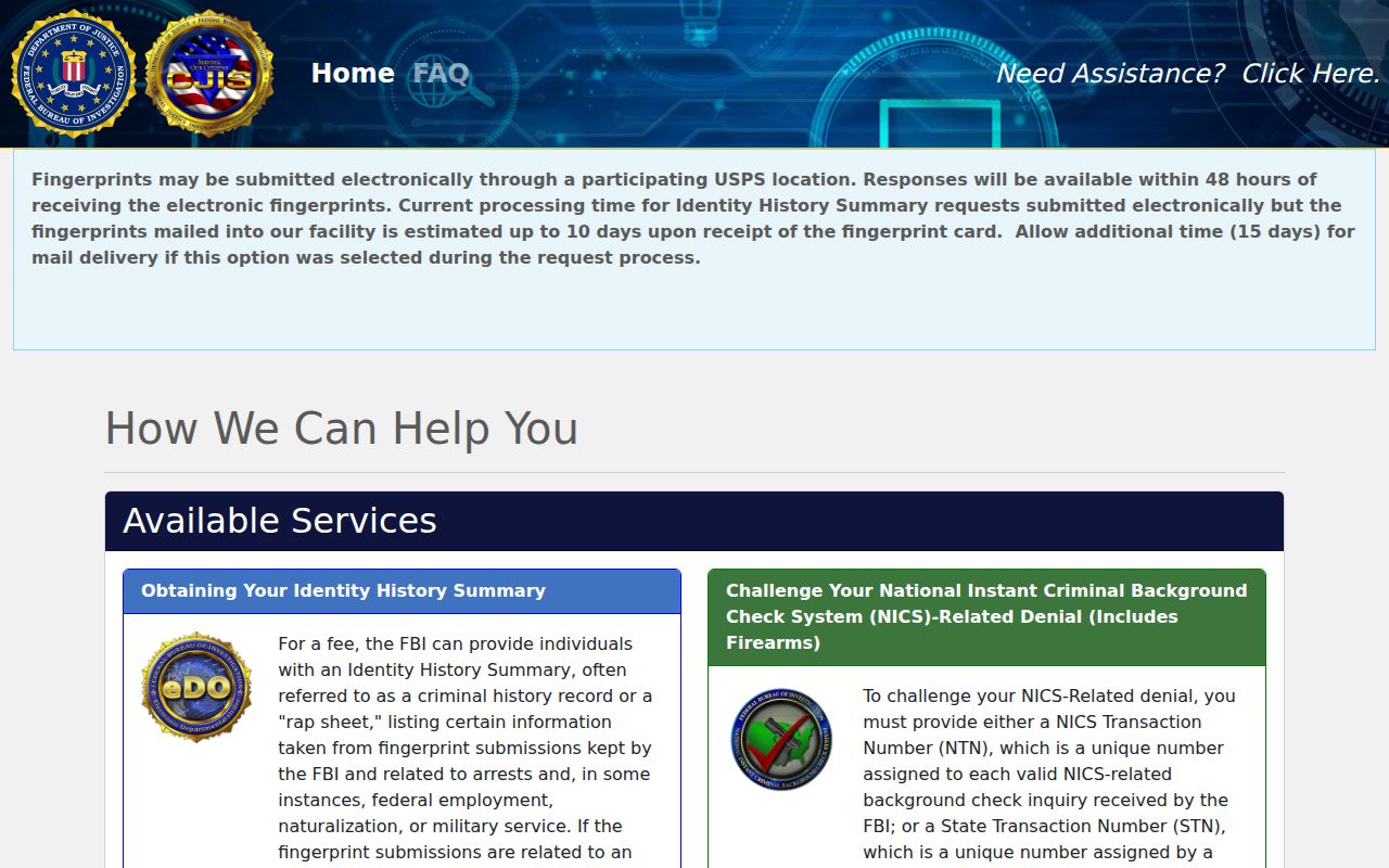 FBI identity history portal used alongside Roanoke City criminal records