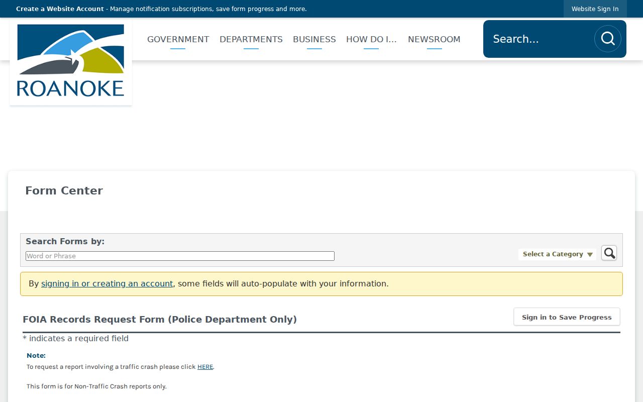Roanoke City police FOIA criminal record form